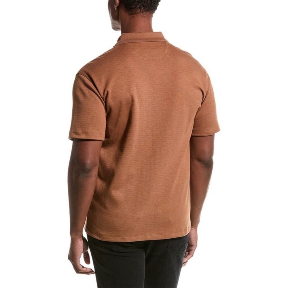 Vince Jacquard Short Sleeve Button-Up polo Shirt top‎ Size L caramel tan neutral - Picture 2 of 8